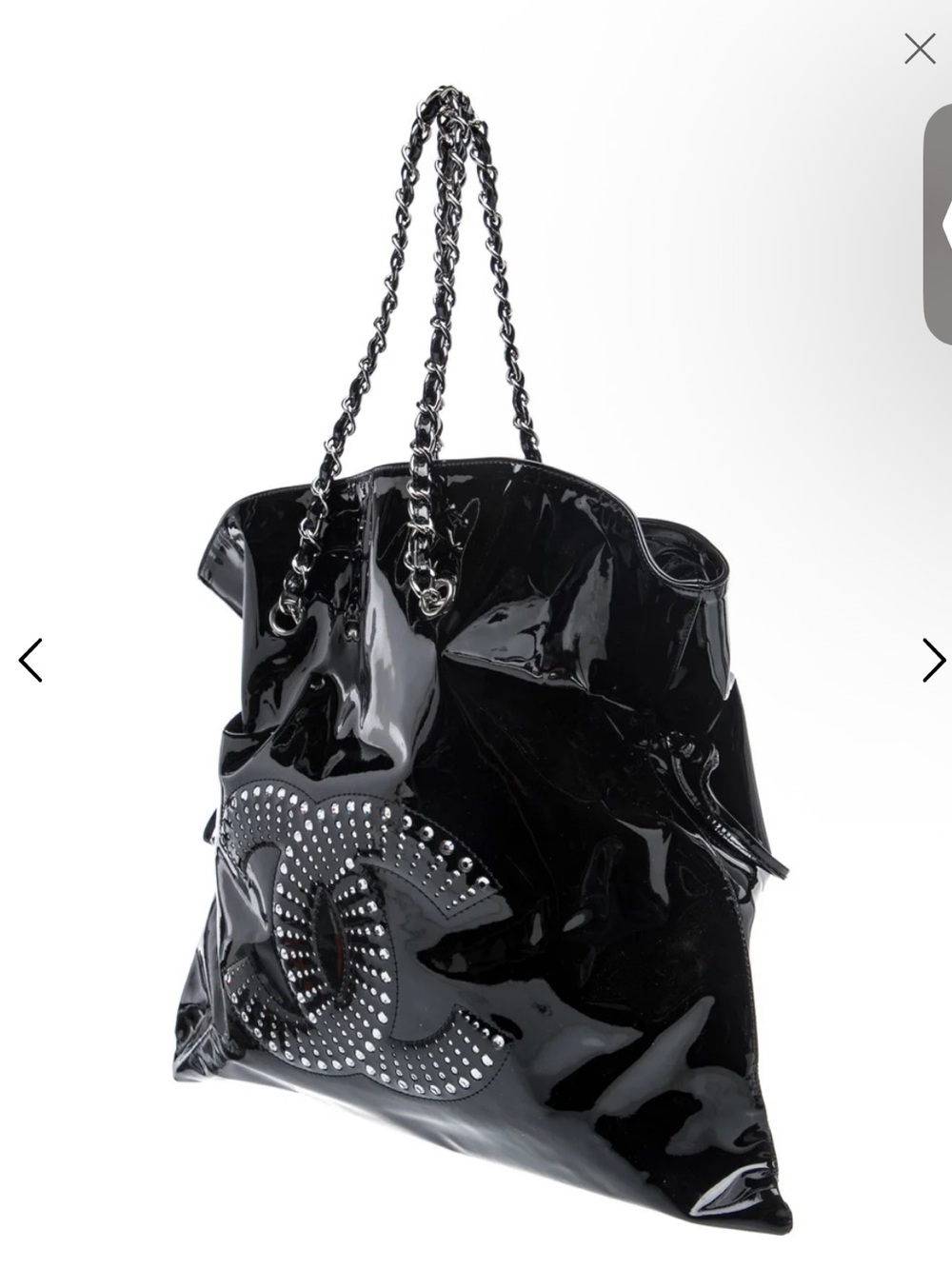 Chanel large black Patent Leather Crystal Studded Double-C Toggle Bon Bon Tote - Picture 3 of 12